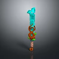 Turquoise Fantasy Sword with Wooden Hilt and Green Accent Details in Decorative Design