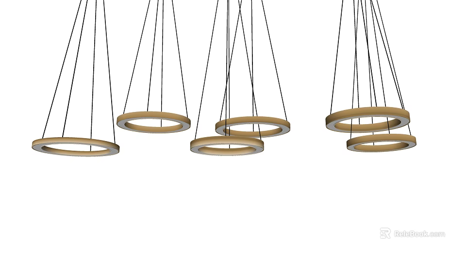 Modern Circular Ring Pendant Lights With Wooden Frames For Interior Decor 3d model