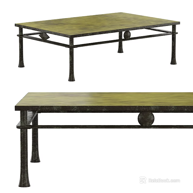 Modern Dining Table With Wooden Tabletop And Black Metal Frame Decorative Design Elements 3d model 