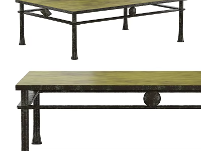 Modern Dining Table With Wooden Tabletop And Black Metal Frame Decorative Design Elements 3d model