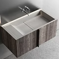 Contemporary Bathroom Vanity Design With Wooden Cabinet Mirror And Silver Faucet