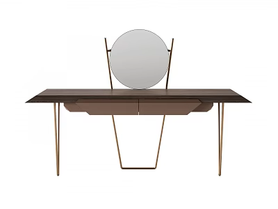 Modern Dressing Table Design With Round Mirror Metal Frame And Dark Wood Top 3d model