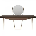 Modern Dressing Table Design With Round Mirror Metal Frame And Dark Wood Top