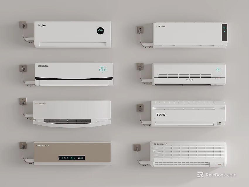 Different Brands Air Conditioners With Various Designs 3d model 
