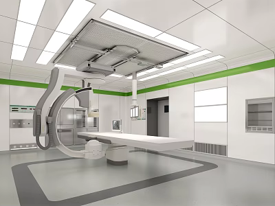 Modern Operating Room Interior Featuring Surgical Table Medical Equipment White Walls And Green Trim 3d model