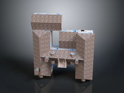 Brick Architectural 3D Model With Multi layered Structure And Open Space Design 3d model