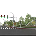 Urban Road Facilities With Traffic Lights Street Lamps Zebra Crossing And Evening Scene