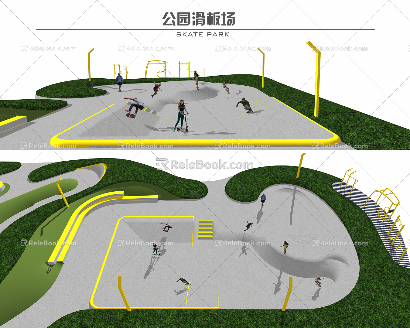 Modern Square Skateboard Park model