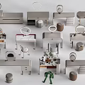 Multiple Modern Dressing Table Designs With Mirrors Drawers And Stools 3d model