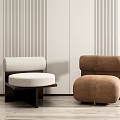 Elegant Single Sofa Beige Brown Fabric With Wooden Frame Striped Wall Wooden Floor
