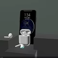 White Wireless Bluetooth Earbuds With Charging Case And Mobile Phone Showing Time And Earth