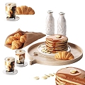 Modern Food Pancake Croissant Breakfast Coffee Tray 3d model