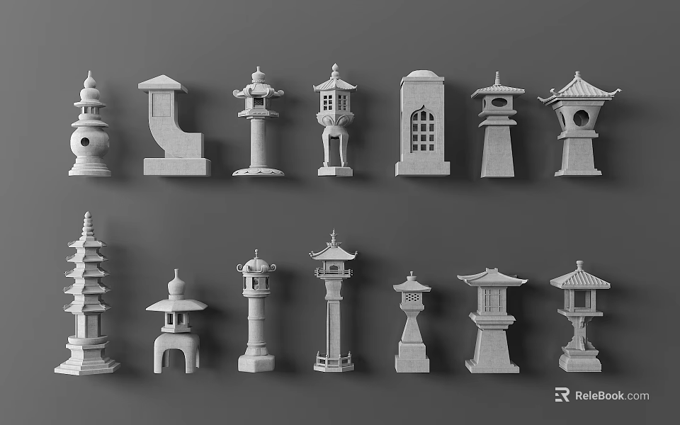 Traditional Outdoor Lights With Various Japanese Chinese Style Lantern Designs And Shapes 3d model 