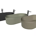 Two Modern Neutral Ribbed Freestanding Bathtubs With Black Faucets And Elegant Design