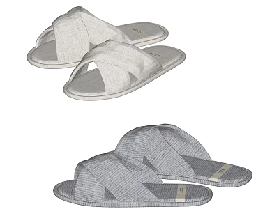 Light Gray And Dark Gray Fabric Slippers With Cross Strap Design For Indoor Use 3d model