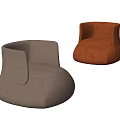 Modern Single Sofa in Brown and Orange Colors with Rounded Shape and Armrests