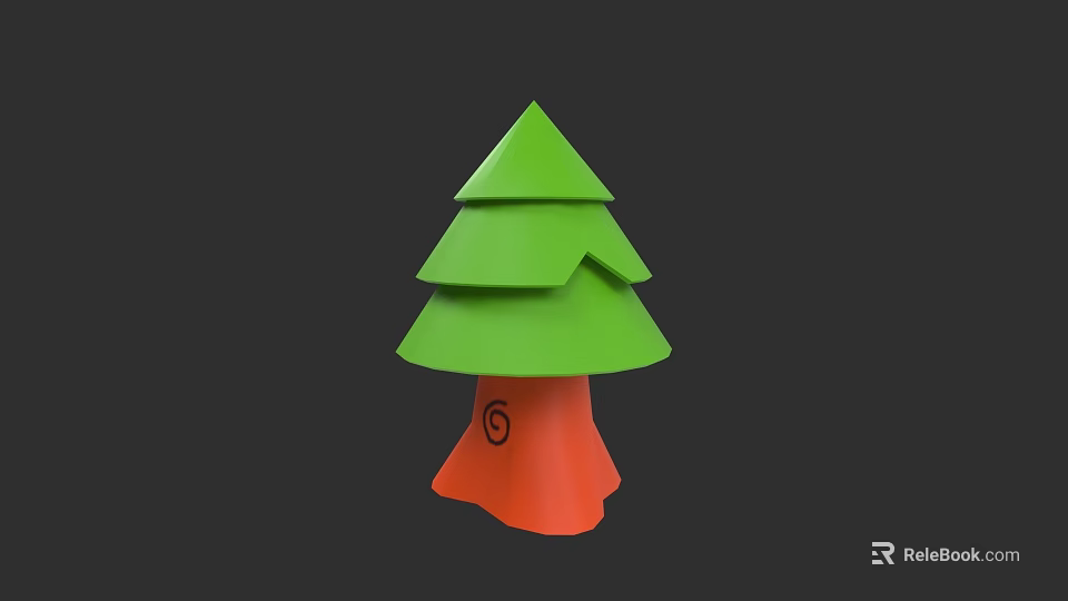 Plant Drawing With Green Layered Canopy And Orange Trunk With Swirl Pattern 3d model 
