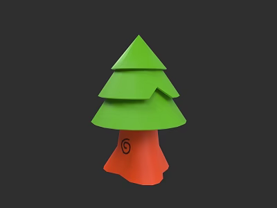 Plant Drawing With Green Layered Canopy And Orange Trunk With Swirl Pattern 3d model