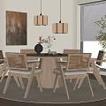 Quiet wind dining table and chair combination round dining table solid wood dining table and chair chandelier many people 3d model