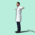 Professional Man In White Lab Coat With Tie Standing Arms Outstretched On Light Green Background