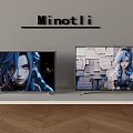 Two Minotli TVs Displaying Anime Character With Blue Hair and Sticky Notes on Screens