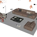 Modern Sofa Coffee Table Combination Multi-person Sofa Combination Sofa Leather Art Sofa Marble Coffee Table Marble Coffee Table Leisure Chair Lazy Sofa Floor Lamp Edge 3d model