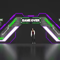 Game Over Themed Event Entrance with Purple Green Neon Lights and Green Side Stripes Design