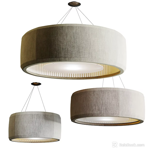 Contemporary Round Fabric Pendant Lights In Three Sizes With Soft Glow Effect 3d model 