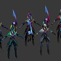 Game Movie Characters With Multiple Colorful Outfits Swords And Dynamic Poses Design