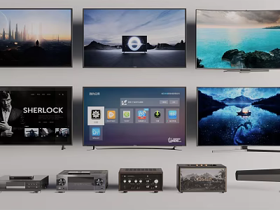 Modern Smart TVs Displaying Scenery Sherlock And Smart Interface With Sound Systems 3d model