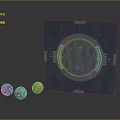 Futuristic Scene Component With Square Platform Yin Yang Symbol Yellow Lights And Colorful Spheres