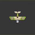 Green Biplane with Red and Blue Target Symbols Propeller and Yellow Figure Piloting