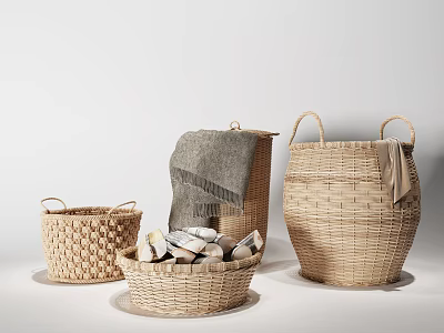 Woven Storage Baskets Various Sizes Holding Clothes Towels for Home Organizing 3d model