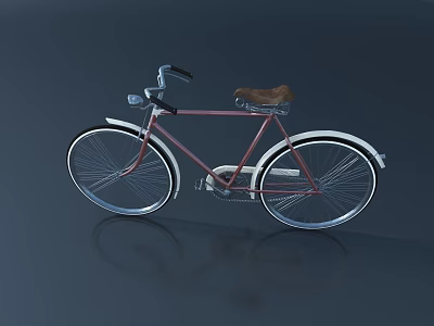 Vintage Red Bicycle With Brown Leather Seat And White Rim Wheels 3d model