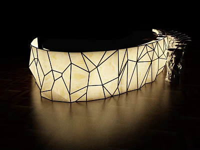Modern Illuminated Reception Desk Featuring Geometric Pattern And Curved Light Surface 3d model