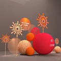 Welcome Home Decorative Display With Red Sphere Orange Balls And Pinwheel Ornaments