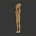 Golden Boy and Girl Statues Standing Together Holding Hands Against Gray Background