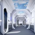 Futuristic Elevator Corridor Interior With Curved White Design And Glass Ceiling