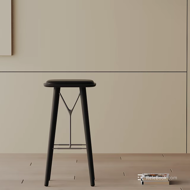 Modern Black Bar Stool With Y Shaped Metal Frame And Minimalist Design 3d model 