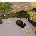 Courtyard garden sketch modern waterscape sketch landscape stone black flowing water stone bowl red maple stone lamp Luo Han pine 3d model