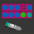 Household Storage Organizer Pink Multiple Hole Rack With Blue Green Cap Bottles And Single Container