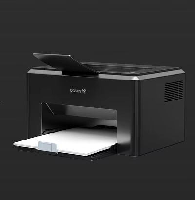 Sleek Black Office Appliance Printer With Open Cover And Paper Tray 3d model