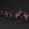 Game Movie Demon Characters In Three Poses With Red Wings Black Body And Horns