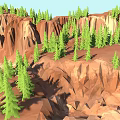 Red Mountain Range With Steep Cliffs Green Pine Trees Growing On Natural Slopes 3d model
