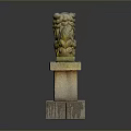 Traditional Carved Stone Lion Sculptures On Pedestals With Xian Feng Characters