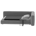 Single Bed With Modern Design Gray Mattress Striped Bedspread White Pillow And Small Round Table