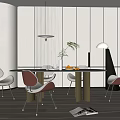Modern Elegant Dining Room Interior With Round Table Designer Chairs And Pendant Lights 3d model