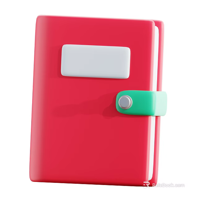 Vibrant Red Cover Book With White Label Green Strap And Silver Button 3d model 