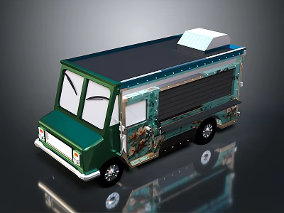 Green and Black Food Truck with Decorative Patterns White Top Section and Windows 3d model