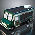 Green and Black Food Truck with Decorative Patterns White Top Section and Windows
